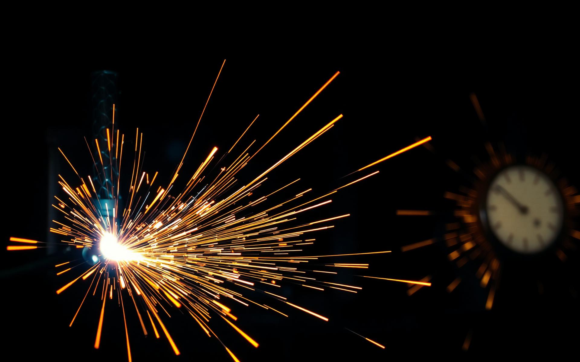 Welding sparks in industrial fabrication shop